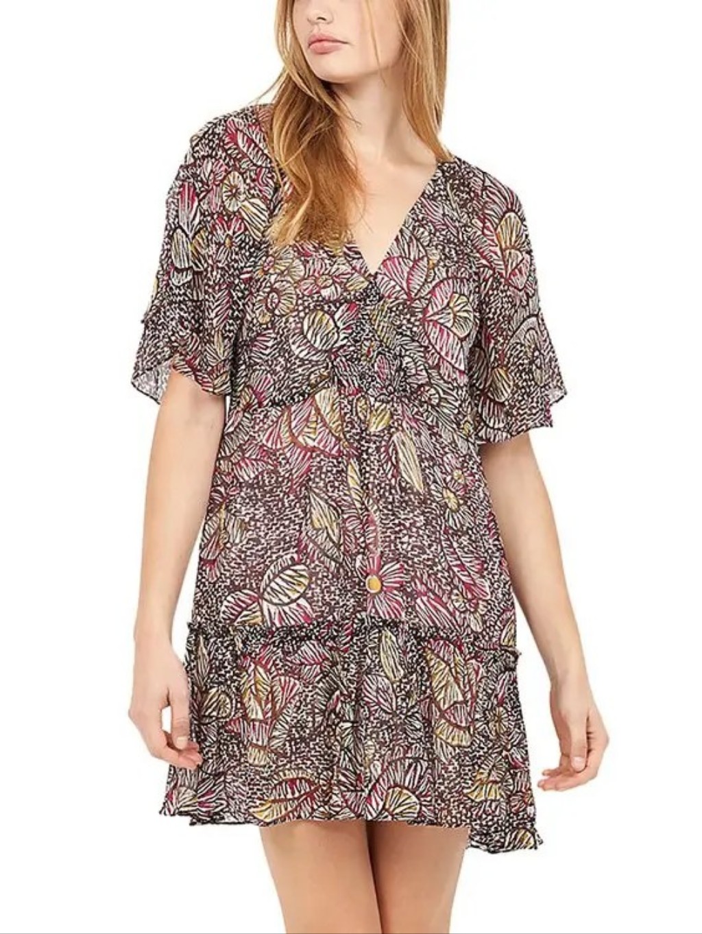 Joie Zinnia Floral Tiered Mini Chiffon Dress | Sz M